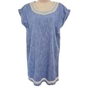Roller Rabbit Vinita Dress Embroidered Chambray Blue Lined Cotton Sz Small